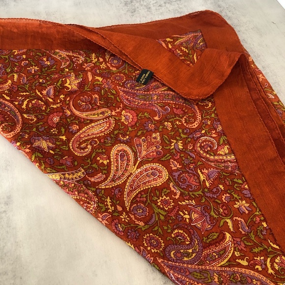 Handloom Pure Silk Scarf India Vibrant Rich Burnt Orange Terracotta  43”x43” - Picture 11 of 16